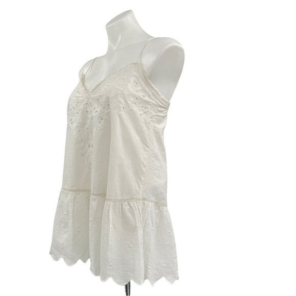 ANTHROPOLOGIE LETMEBE Embroidered Eyelet Lace Trim Cami Peplum Top White Size 2 - Picture 4 of 9